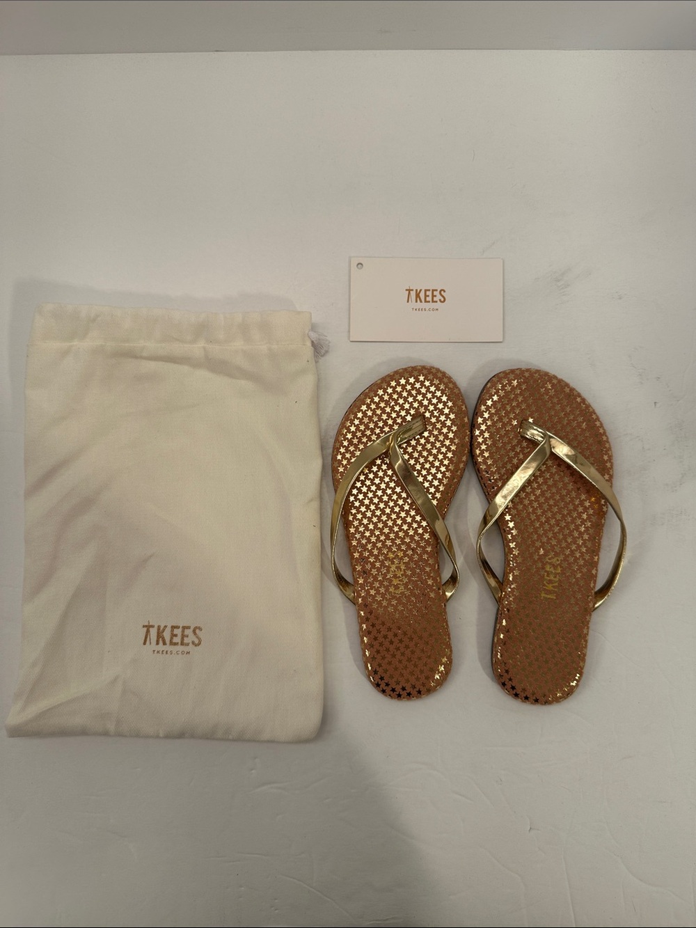 TKEES Kids Metallic Gold Star Flip Flops Size 11-12